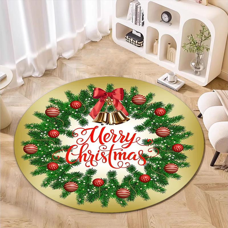 Cute Christmas Day Gift Bell Santa Claus Snowman Christmas Tree round rug Home Soft Decorative Anti slip Chair Mat Carpet Outdoor Floor Mat Carpet 32