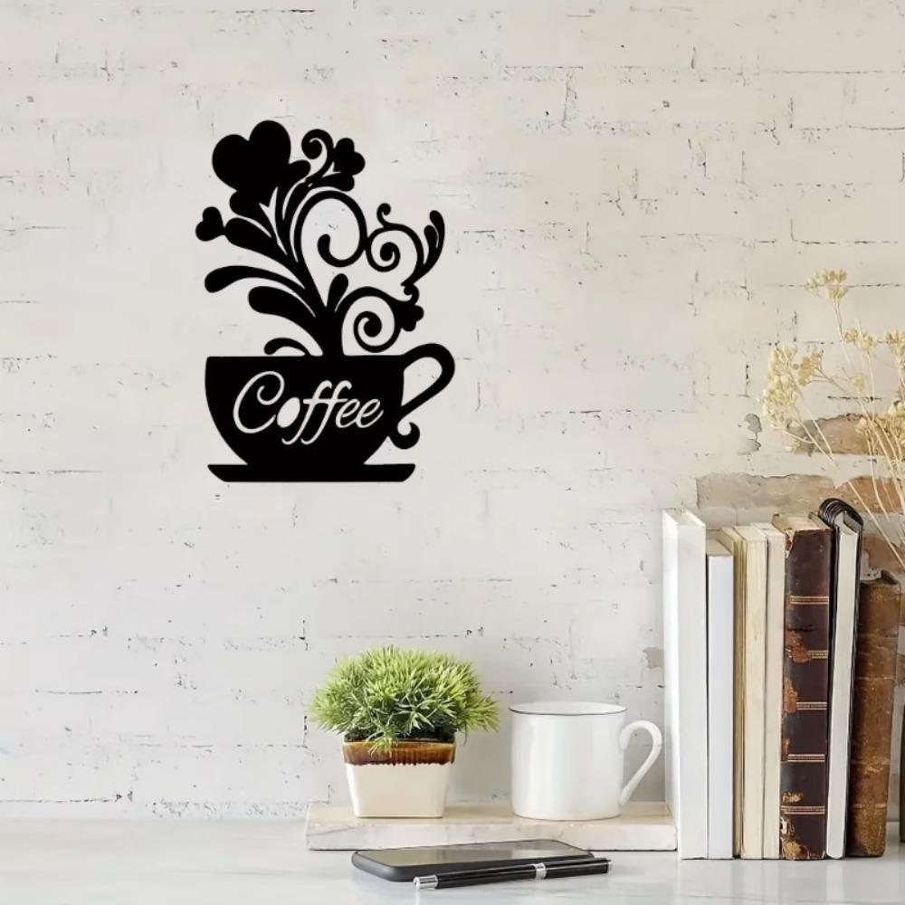11.81 inch Scented Coffee Cup Iron Hook Wall Art Classic Pattern Metal Print for Entrance Dining Room Simple Practical