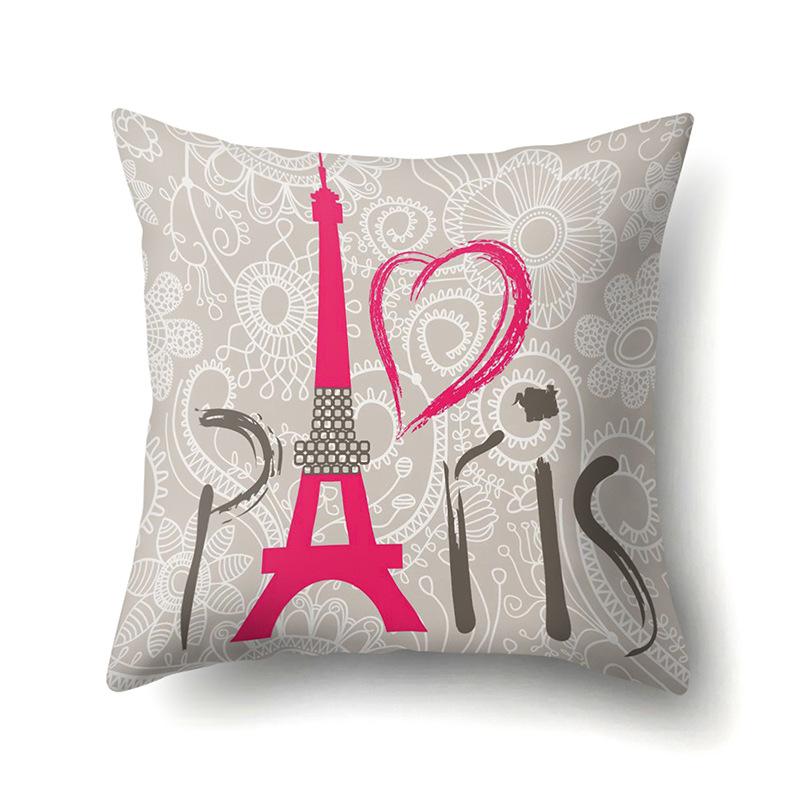 Polyester Pillow Cover Home Printed Pillow Cover Retro Tower European Building Cushion Cover Car Cushion Cover