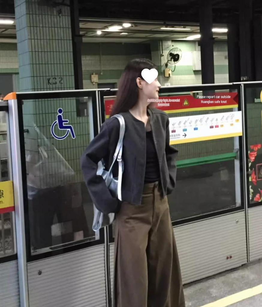 Damen American Retro Graue Baseballjacke - Frühling/Herbst Stil, Locker, Lässige Passform