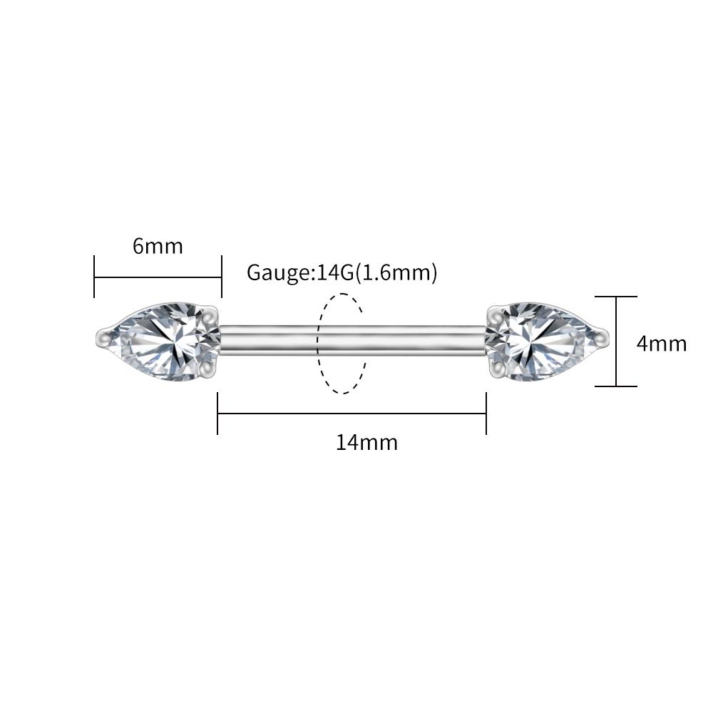 1Pc Right Grand ASTM F136 Titanium Teardrop CZ Nipple Ring 14G Threadless Push Pin Straight Barbell Piercing Body Jewelry