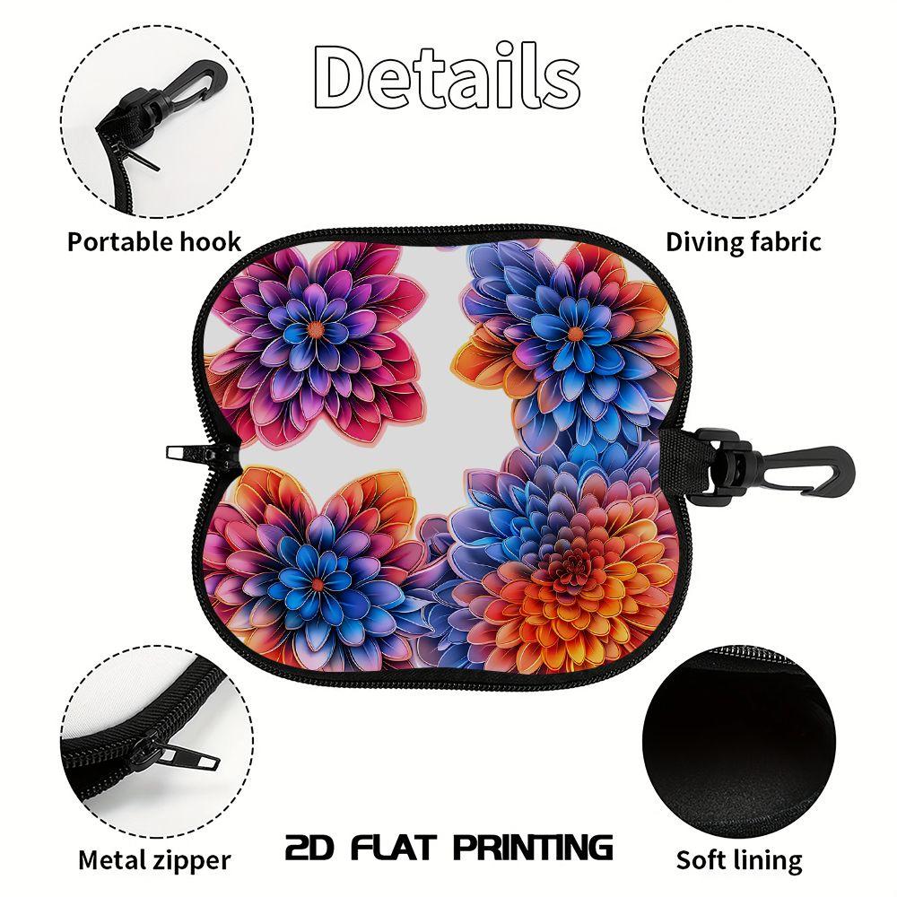 Colorful Floral Print Protective Sunglasses Case, Soft Zipper Eyeglasses Pouch, Portable Zipper Eyewear Storage Holder for Women Travel Daily Use