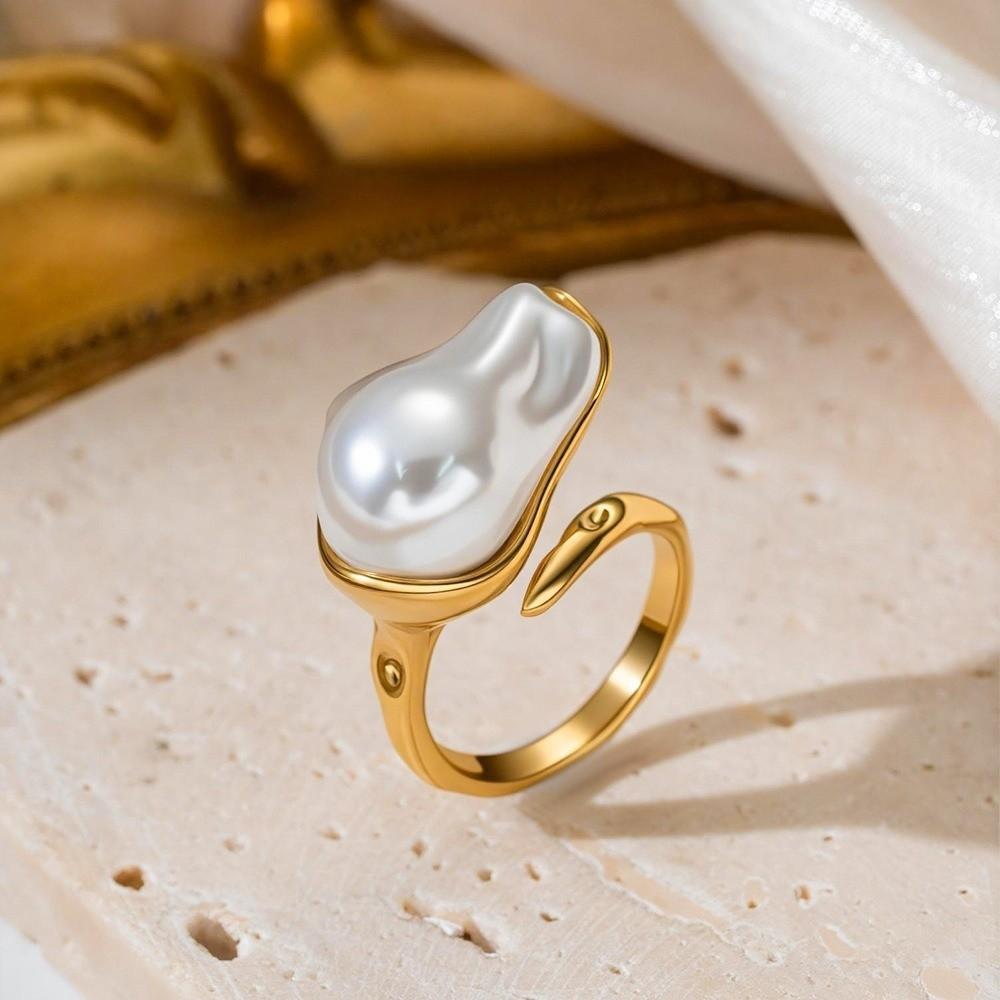 Simulated Pearls Zirconia Ring Geometry Design Alloy Platinum Finger Ring Retro Style Gold Plated Retro Jewelry Rings Daily Wear