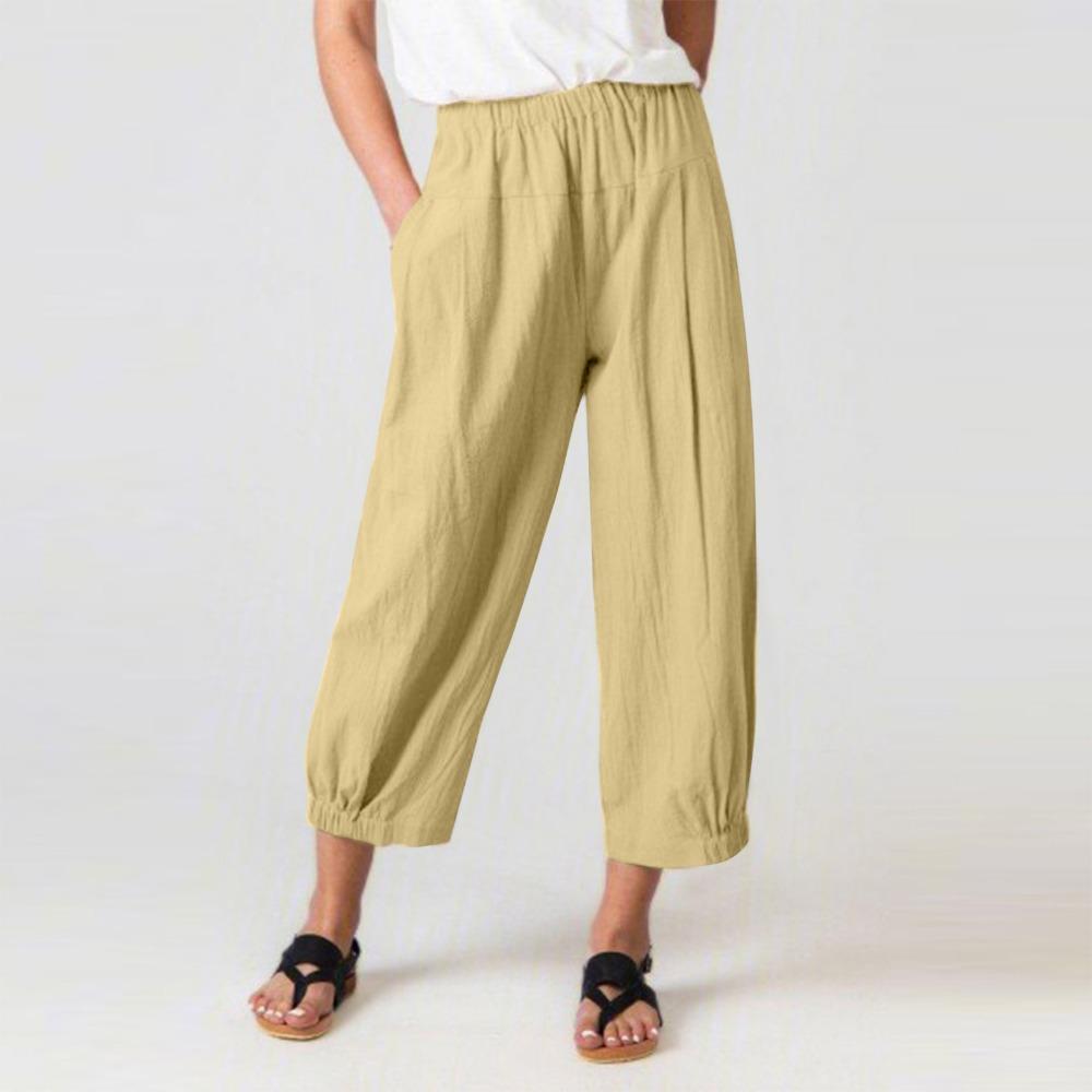 GMXIA Loose Haren Pants High Waist Cotton Linen Nine Minute Pants Wide Leg Women's Pants