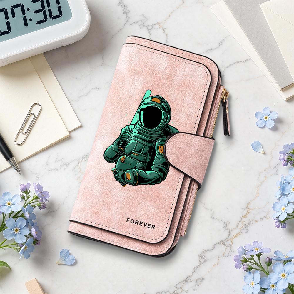 Fashion Astronaut Print Long Wallet PU Leather Multi Card Holder Portable Purse for Daily Use