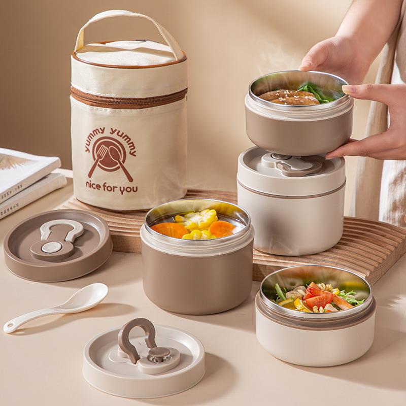 Stainless Steel Insulated Lunch Box Portable Insulated Bucket for Delivering Meals Food-grade Lunch Box Double-layer Lunch Box Bag