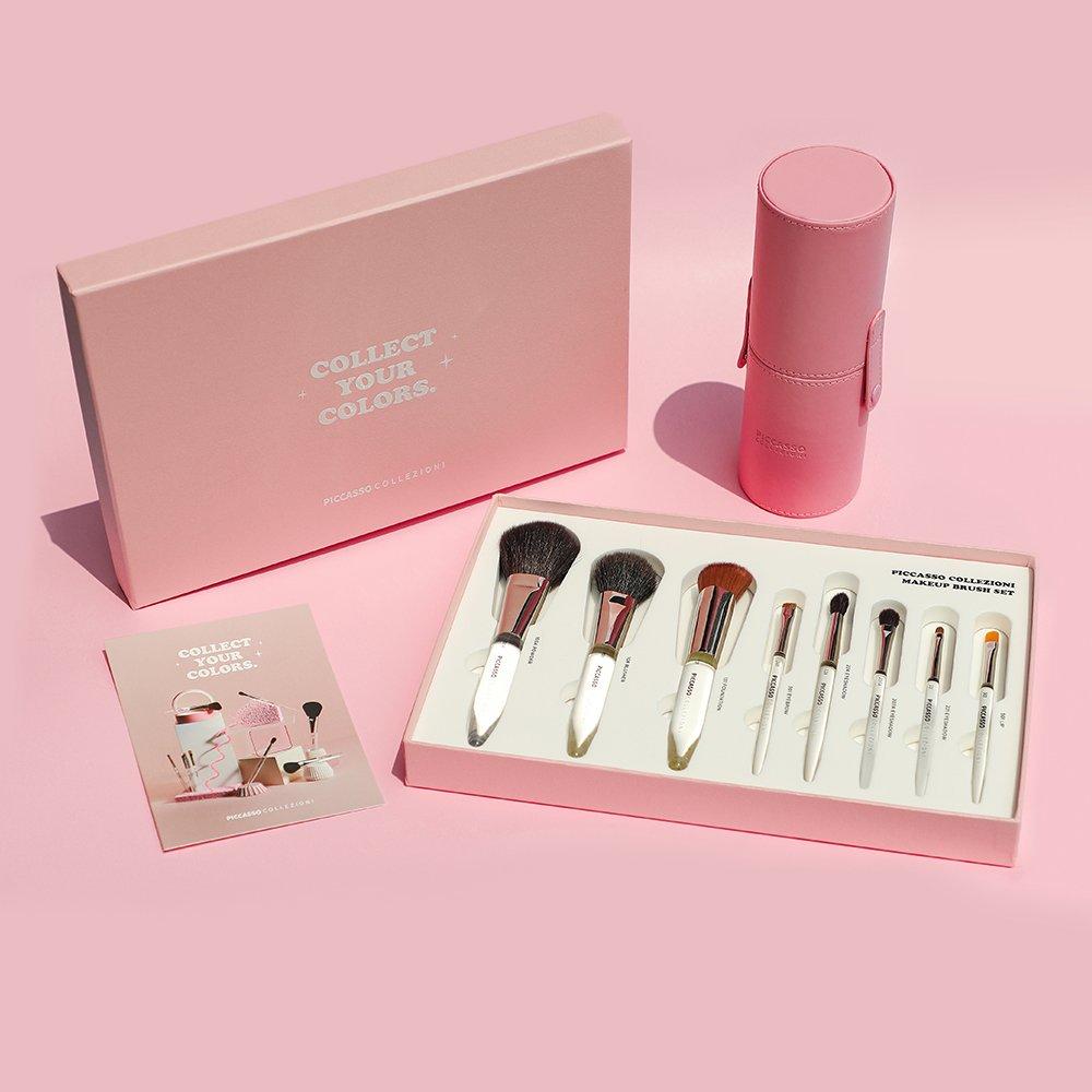 [Picasso Collezioni] Makeup Brush Set of 8 (+Pink Cylindrical Case)