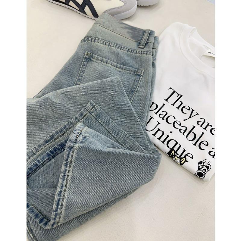 Vintage Wide Leg Pant Embroidered Straight Jeans for Women High Waisted Trailing Trousers