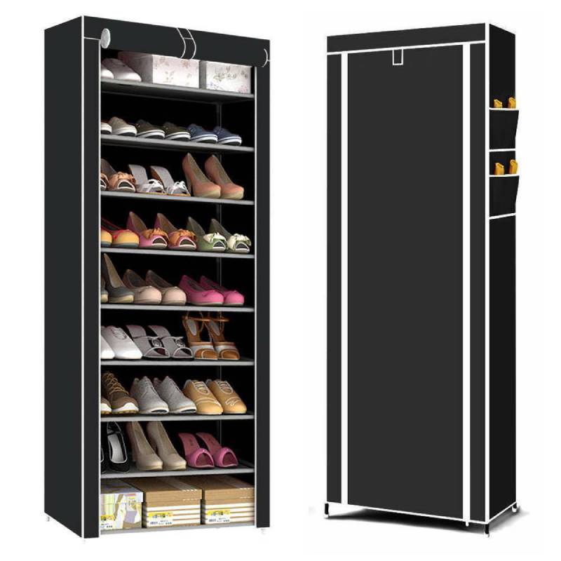 Tier Cabinet 10 Storage Organiser Shoe Rack Black Stand Holds 27 Pairs Dustproof