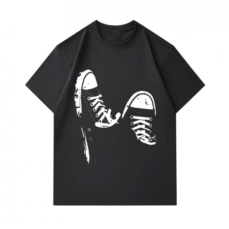 Men's 100% Cotton Crew Neck Short Sleeve T-Shirt, Distressed Sneaker Footprint Print Casual Comfortable Breathable Lightweight Tee for Daily Wear Stre