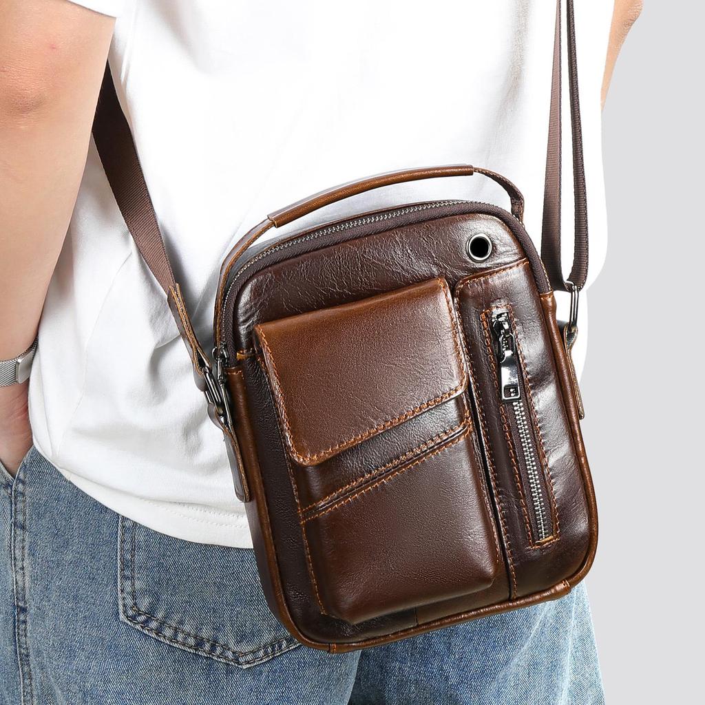 Top Grain Genuine Leather Men's Crossbody Shoulder Bag - Luxury Business & Commute Style