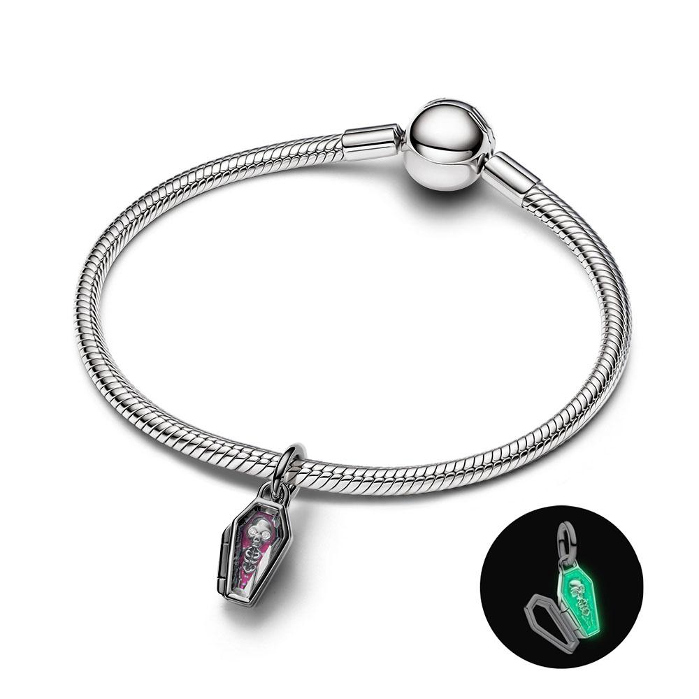 Halloween Kupfer Leuchtend Schwarzes Skelett Sarg Anhänger Perlen Passend für Charms Armband Zur Schmuckherstellung Geschenke für Frauen