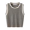 Women's Retro Striped Ribbed Knit Crop Top - Chic Sleeveless Summer Style