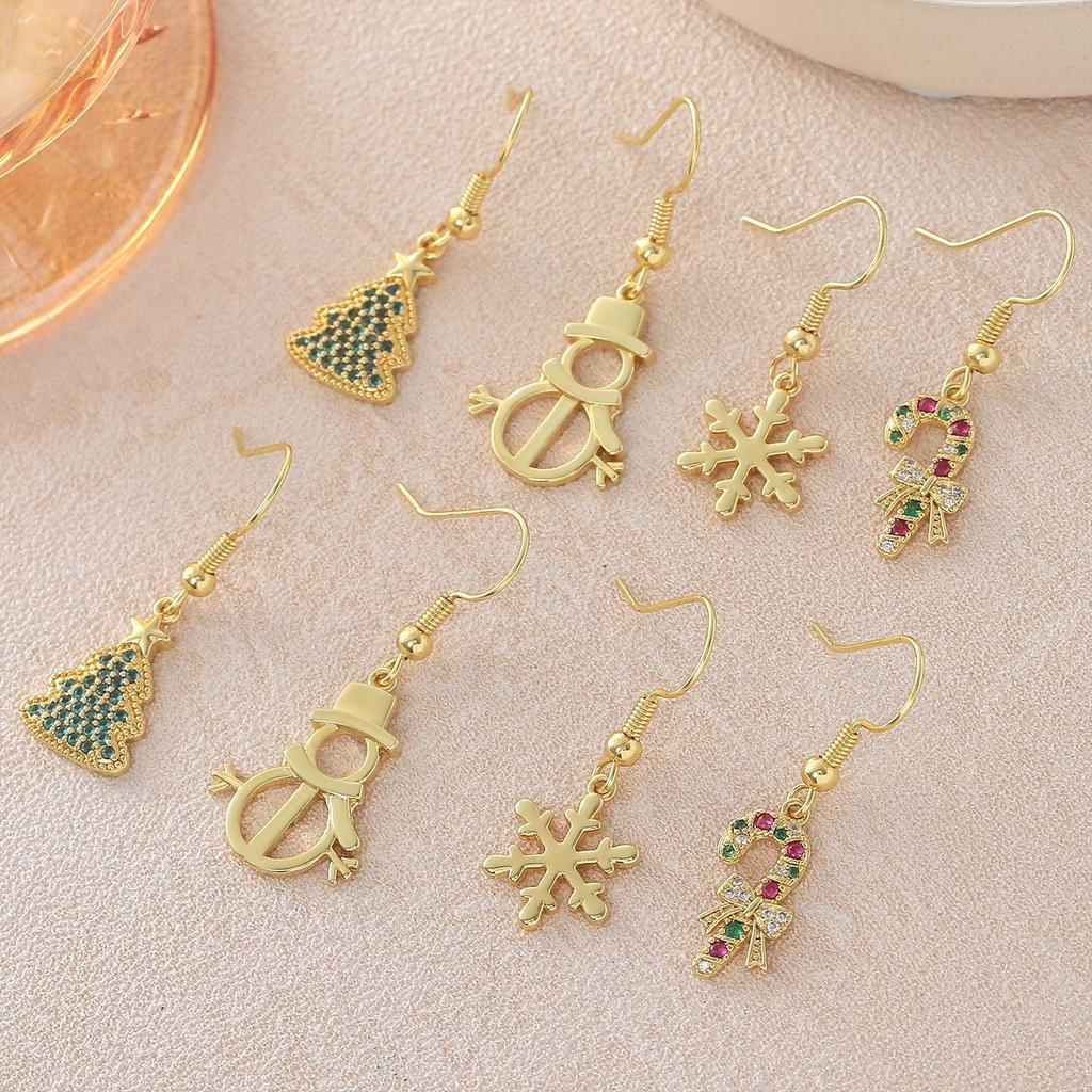 Weihnachts-Ohrringe, 18K Gold-Plattiert: Schneemann, Schneeflocke, Baum & Hut Ohrstecker