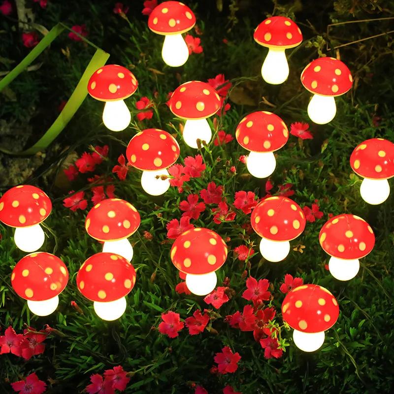 8/12/20LED Solar Landscape Ground Lights Cute RED Mushroom Lawn Lamp Wedding Holiday Courtyard Christmas Outdoor Garden Decoration