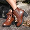 Women Boots Fashion Luxury Lace Up Ankle Boots Platform Artificial Leather High Heels Shoes Women New Trend Retro Outdoor Boots