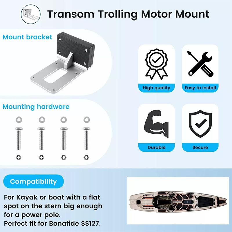 Universal Transom Trolling Motor Mounting Bracket for Kayaks Backing Plate Mount Bracket for Clamp-on Electric Trolling Motors