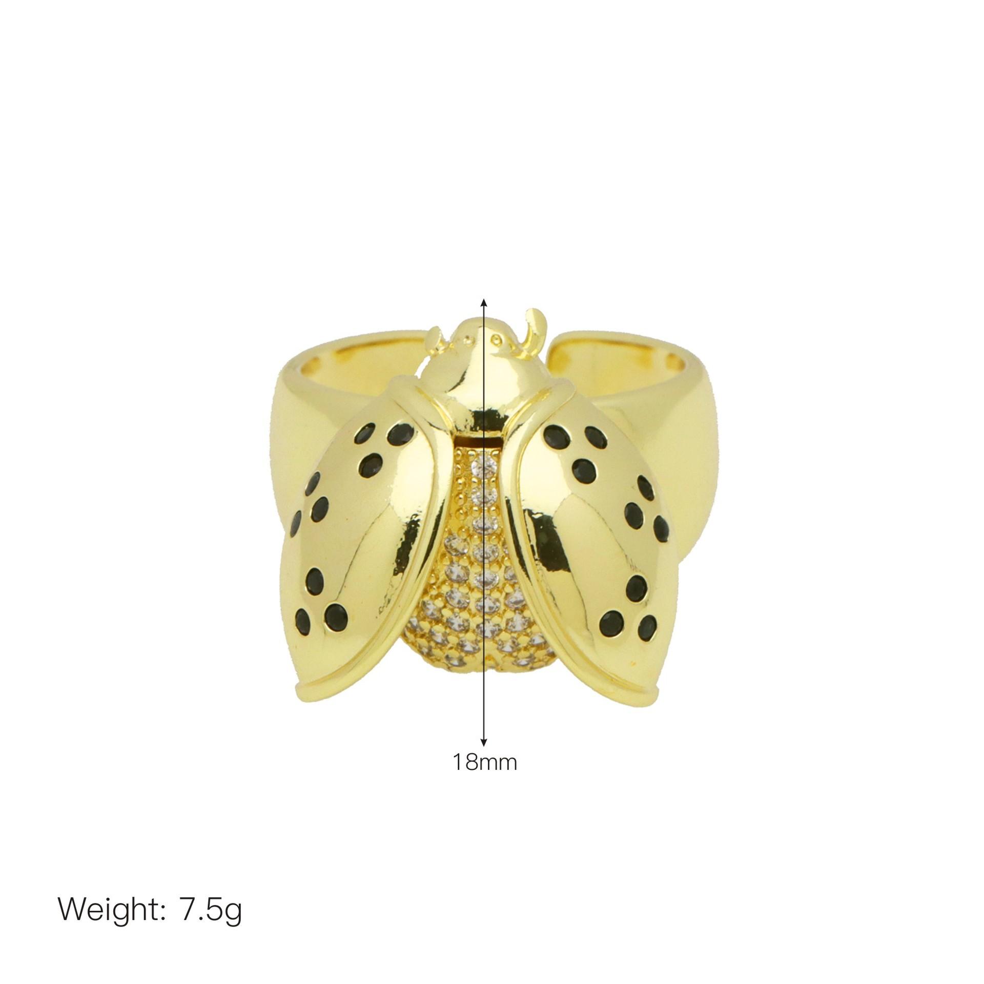 

Insect Series Colored Zirconium Copper Gold-Plated Firefly Ladybug Live Ring Ring Opening adjustable