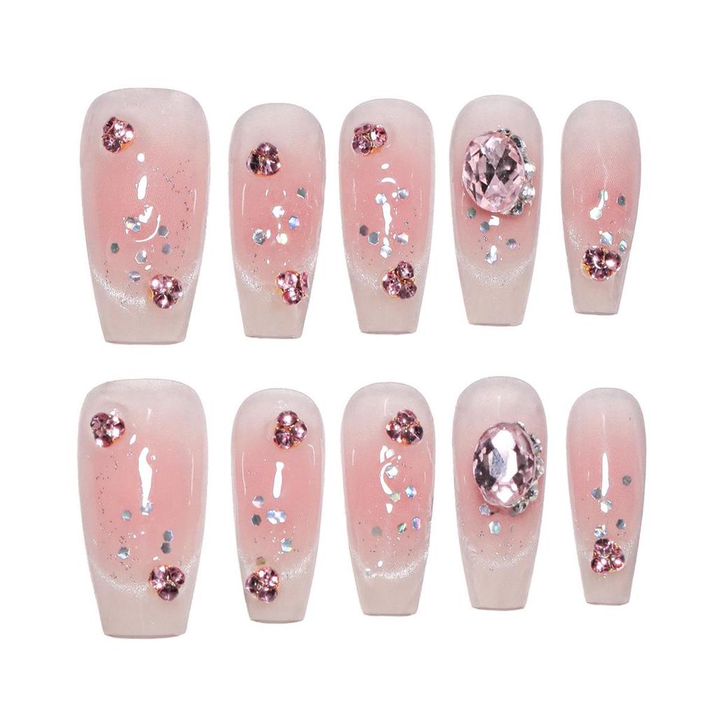 10-Piece Luxe Fake Nails: Blush & Glitter Press-On French Cat-Eye Tips for Seductive Style