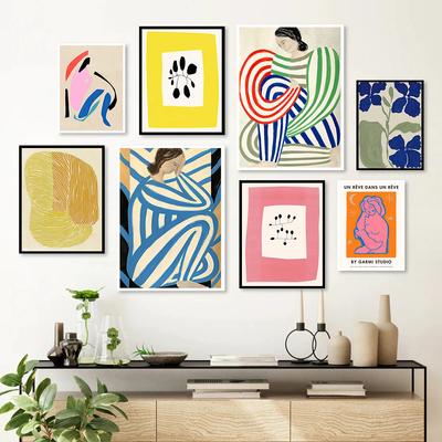 Striped Girl Woman Statue Blue Flower Modern Wall Art Canvas Painting Posters And Prints Wall Pictures For Living Room Decor