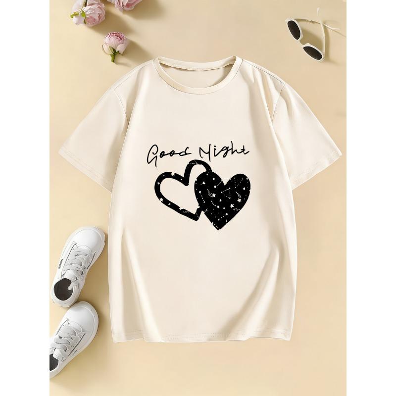 Summer and Spring Casual Tops T-shirt Good Night Heart Short Sleeve Children's T-shirt