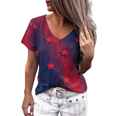 Summer Women Floral Print V Neck Short Sleeve Loose 3D T Shirt