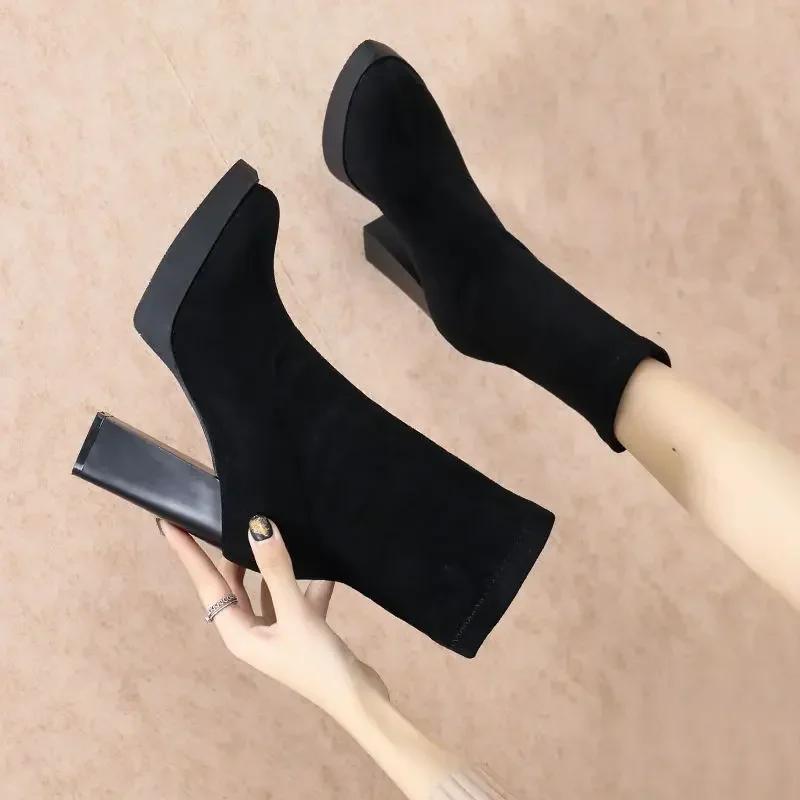 Booties Very High Heels Women's Ankle Boots Heeled Waterproof Winter 2024 Pu Designer Luxury New In Female Short Shoes Footwear