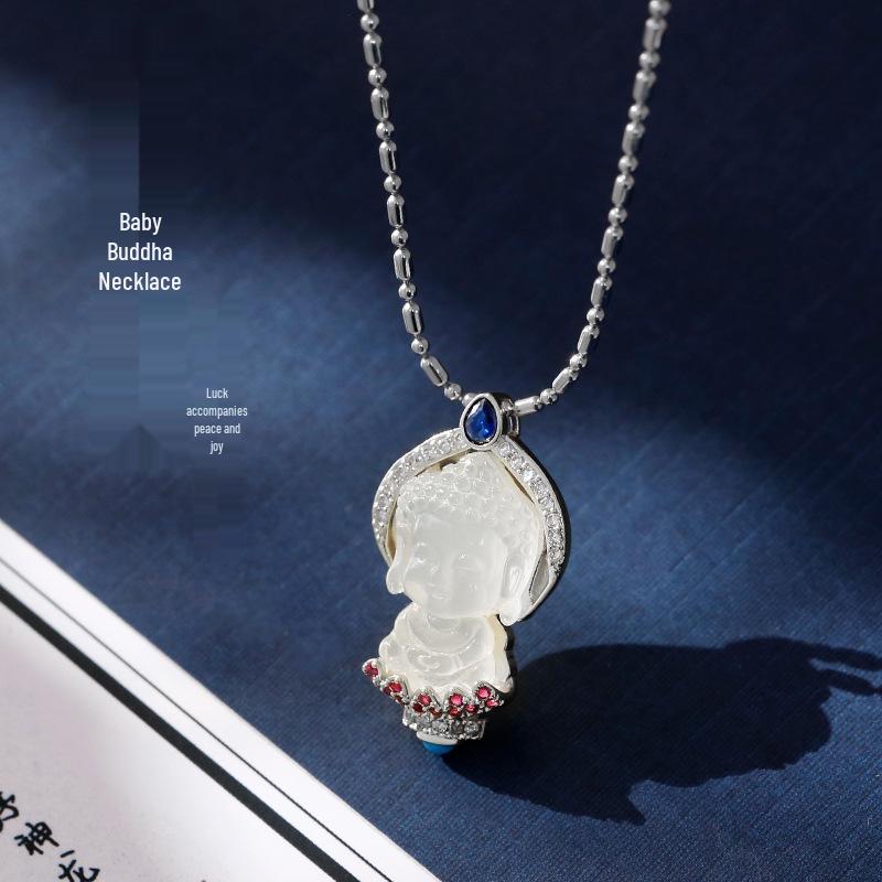 

Zircon Ice Baby Buddha Necklace: Elegant Transparent Pendant Choker for Women