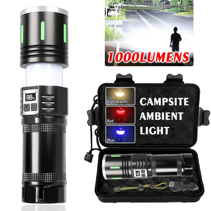 1000Lumens High Power LED Flashlight USB Rechargeable Tactical Light Built-in Battery Outdoor Camping Zoom Handheld Torch
