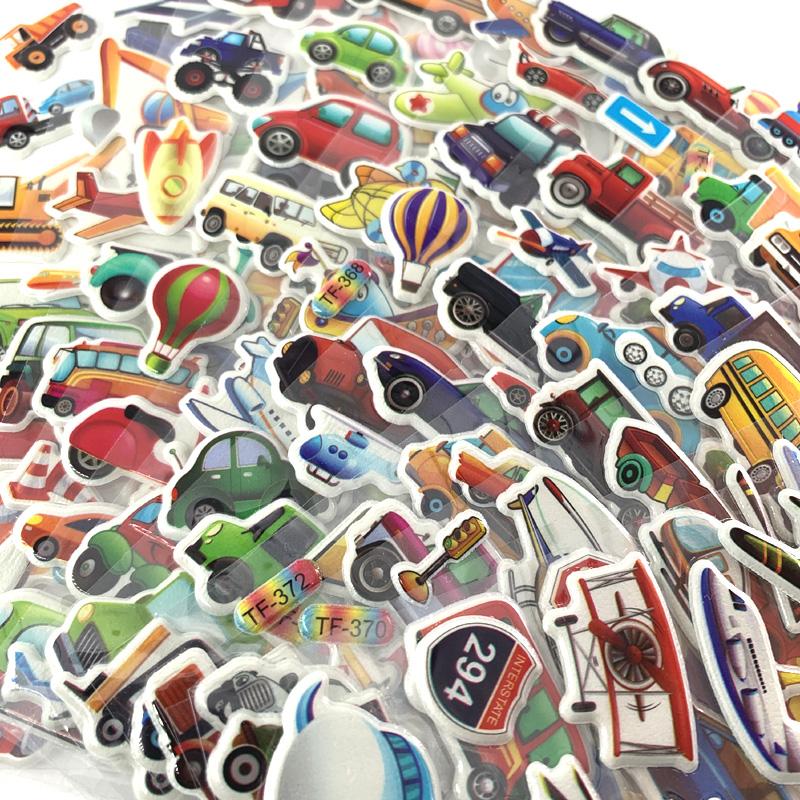 12 Sheets/Set Engineering Vehicle Stickers for Children's 3D Cars Trucks Bubble Sticker DIY Toys Kids Gift