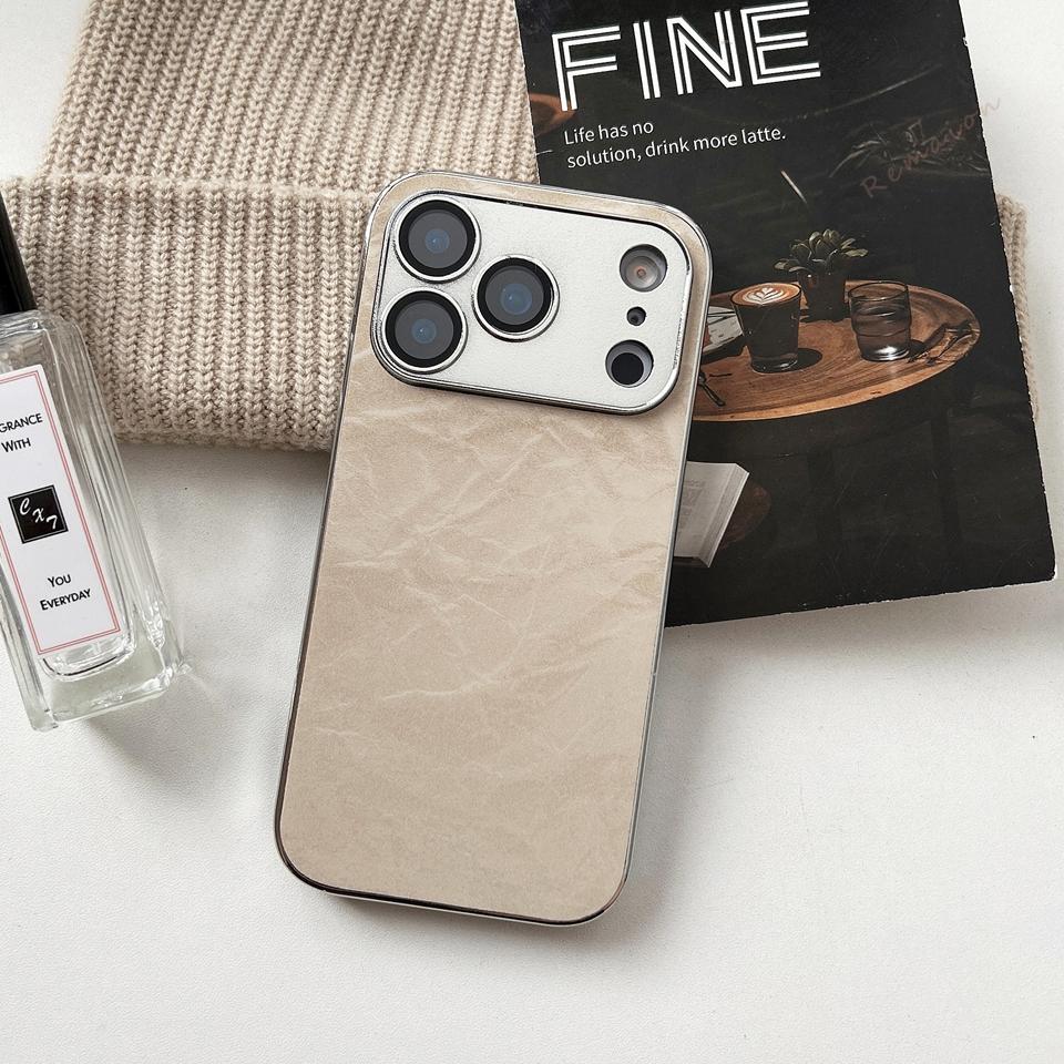 Plating Learther Phone Case for iPhone 17 Air 16 13 14 11 12 15 Pro Max Plus Case Camera Lens Protector Hard Cover
