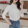 Hengyuanxiang Women's Slim Fit Pure Cotton Solid Long Sleeve Lapel Shirt