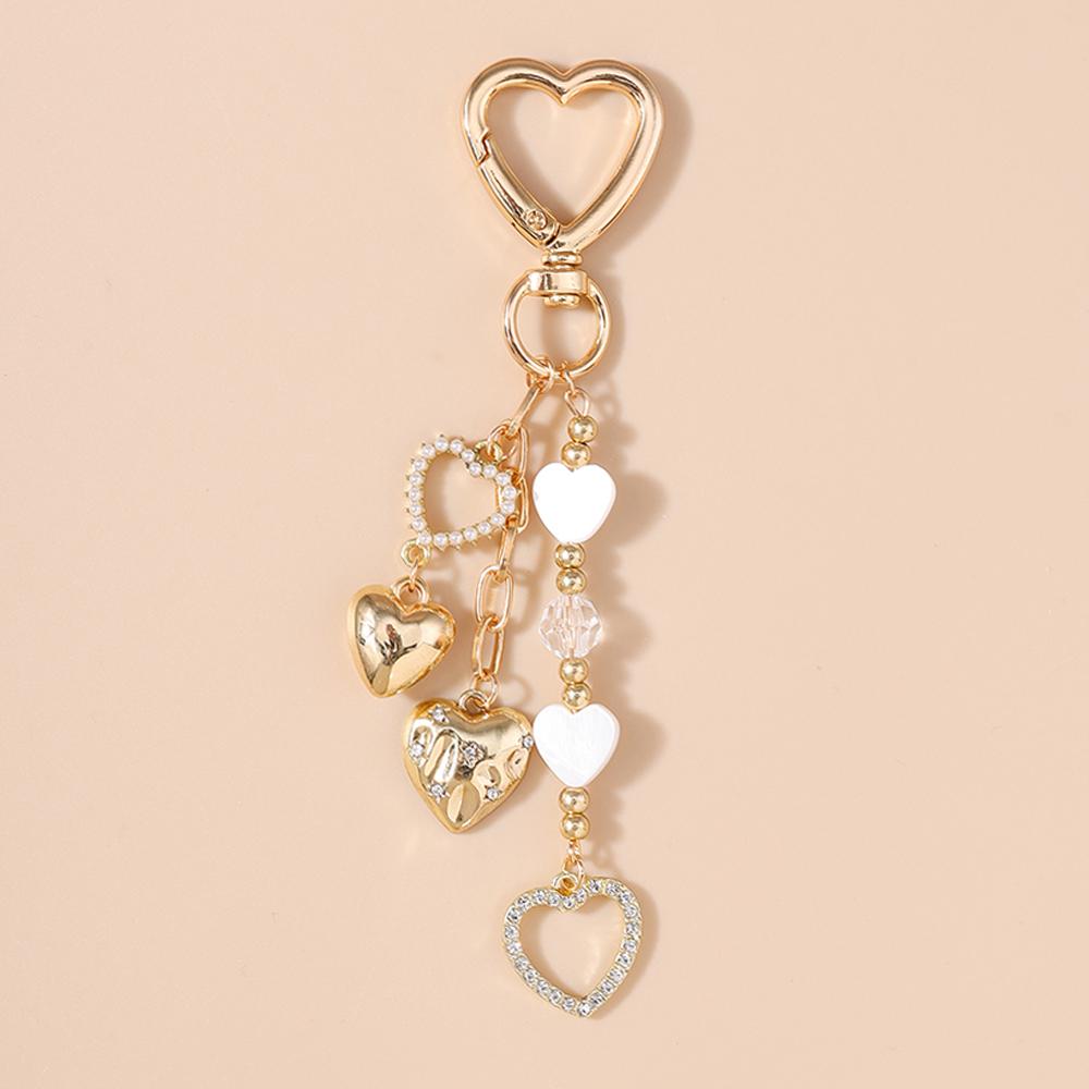 Aihua Niedlicher Y2K Metallschale Liebesherz Schlüsselanhänger Perle Schlüsselring für Frauen Mädchen Handtaschenanhänger DIY Handgemachter Schmuck Zubehör