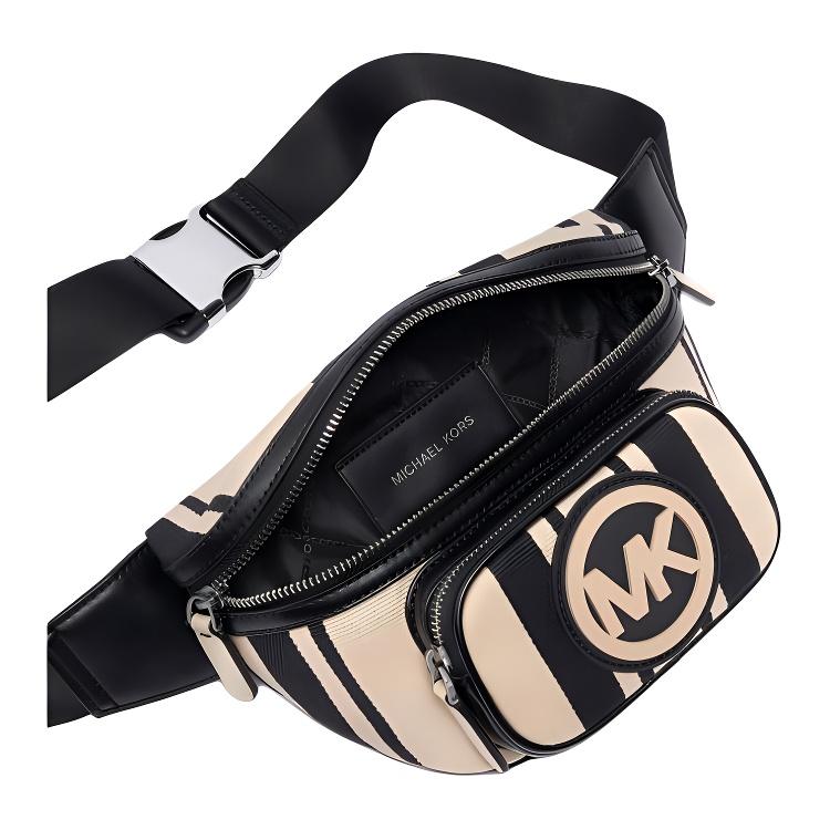 Michael Kors Hudson Striped Color Block Fabric Waist Bag Small Men bags White Burgundy Black 33U2LHDC7J-163