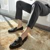 [Velvet + patent leather] Loafers business casual leather shoes men's round head men's shoes