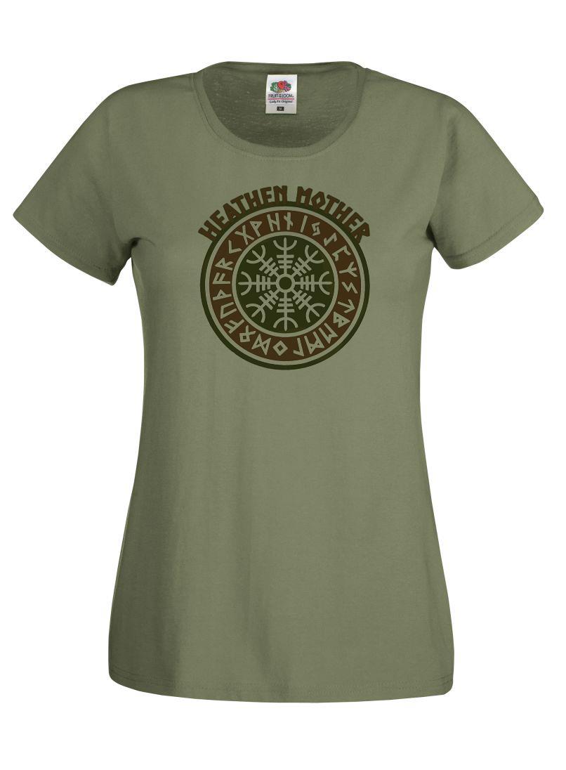 Unisexs Heathen Mother Pagan Amulet Anglo Saxon Lady Fit Olive TShirt 2XL