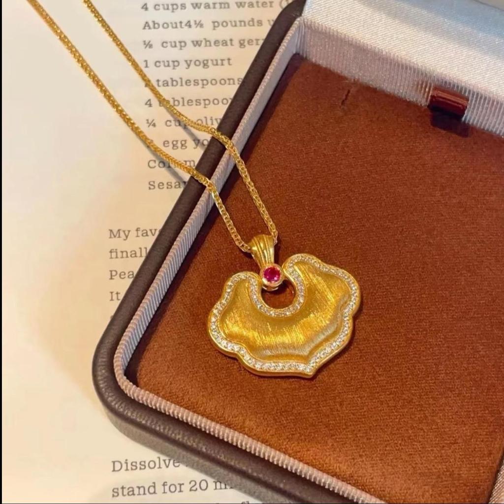 Gold Sand Eight Treasures Compass Pendant Necklace with Gourd Charm for Women