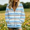 Women's Casual Striped Print Long Sleeve Hooded Jacket with and Pockets