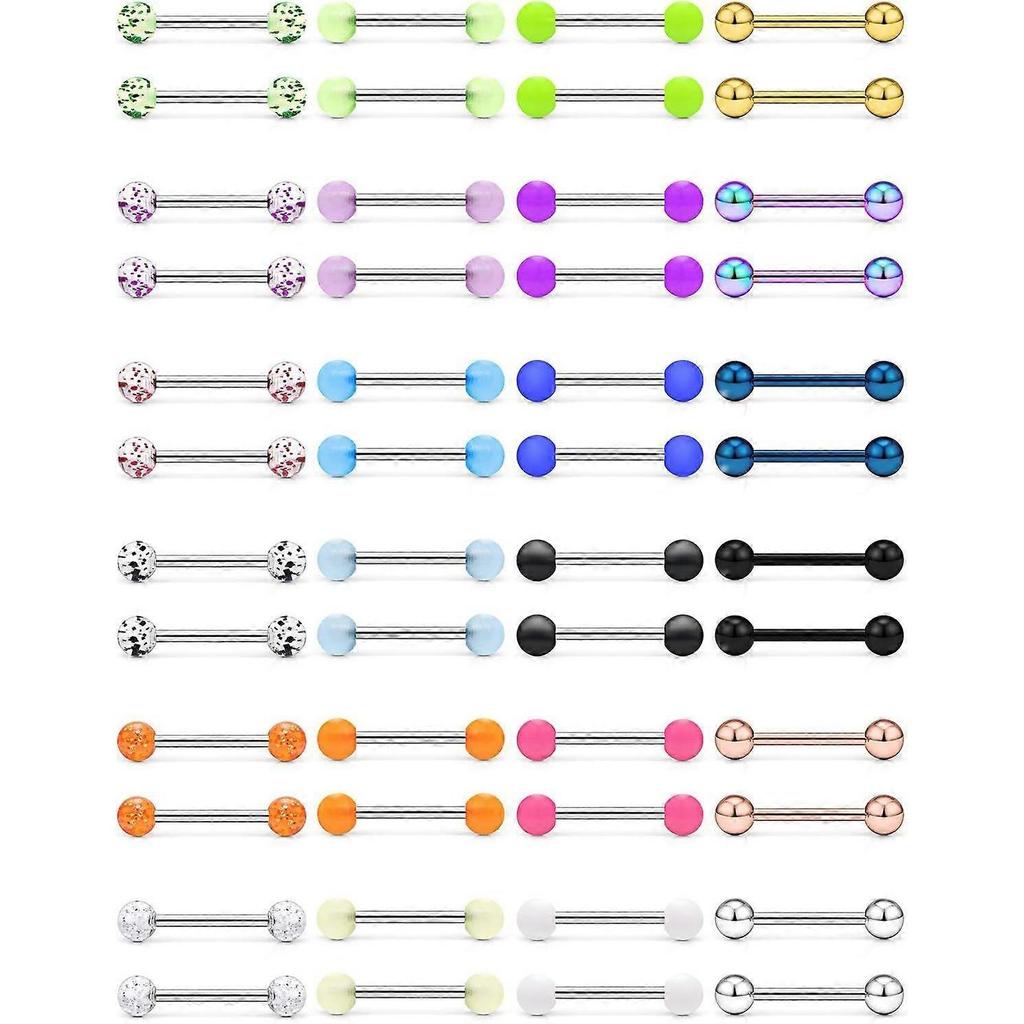 24-48PCS 16G Nipple Rings Straight Barbells Surgical Steel Tongue Rings