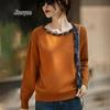Women's Round Neck Knit Cardigan - Korean Style Loose Sweater, Garter Stitch Outerwear for Spring and Autumn