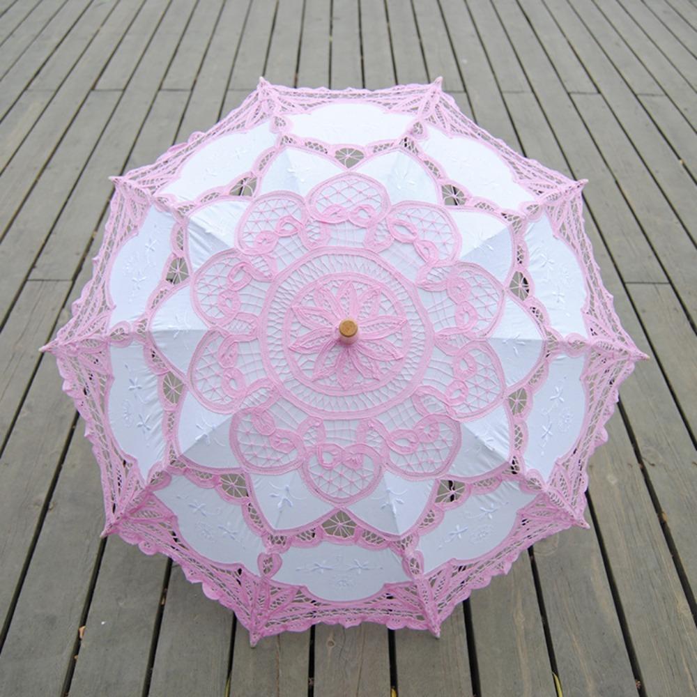 Handgefertigter Brautschirm Baumwoll-Sonnenschirm Spitzen-Schirm für Hochzeit Outdoor Sonne