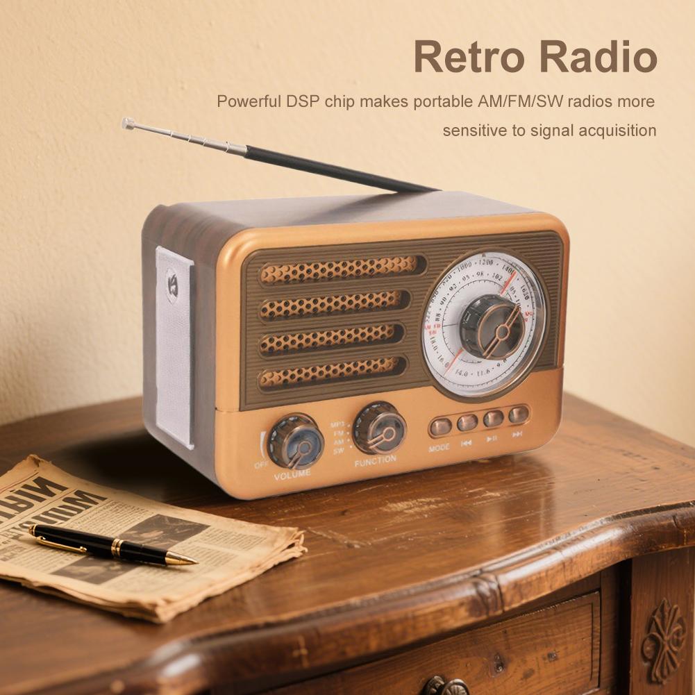 AM FM SW Vintage Radio Retro Radio Support AUX TF Card USB Multi-Function Card Audio Rechargeable Transistor Radio for Home
