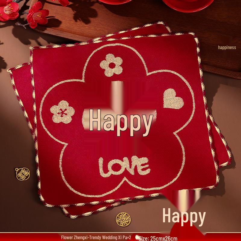 Women's Red Double Happiness Wedding Handkerchief - Bridal Dowry Pre-Wedding Set