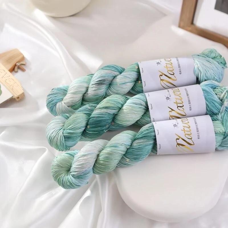 100g/Roll Thin Gradient Color Tencel Sequins Hand-Dyed Lace Yarn for Summer Hand Knitting Crochet Thread for Shawl Scarf 300M