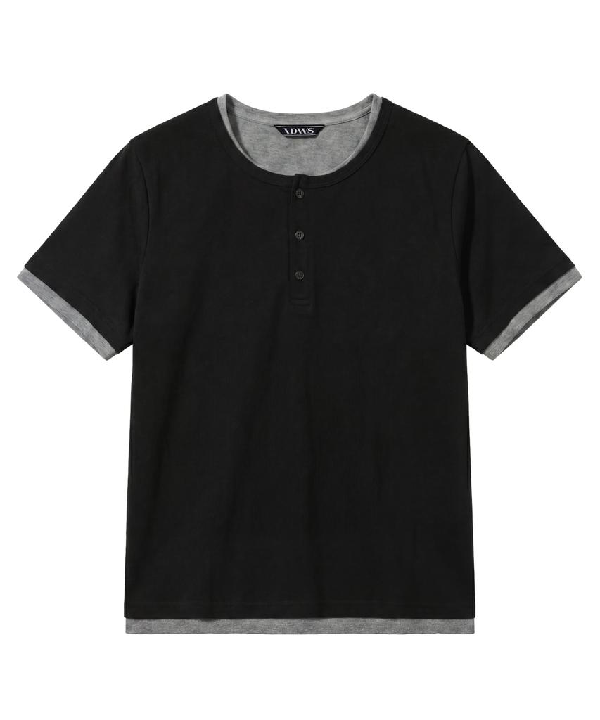 IDWS Layered Henley Neck T-Shirt Black