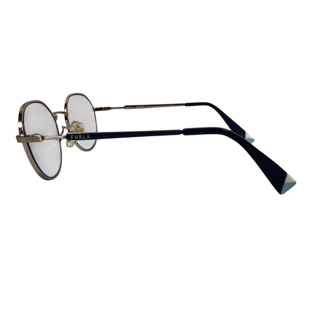 Used FURLA Glasses Titanium Smoky Blue Round Crown Panto