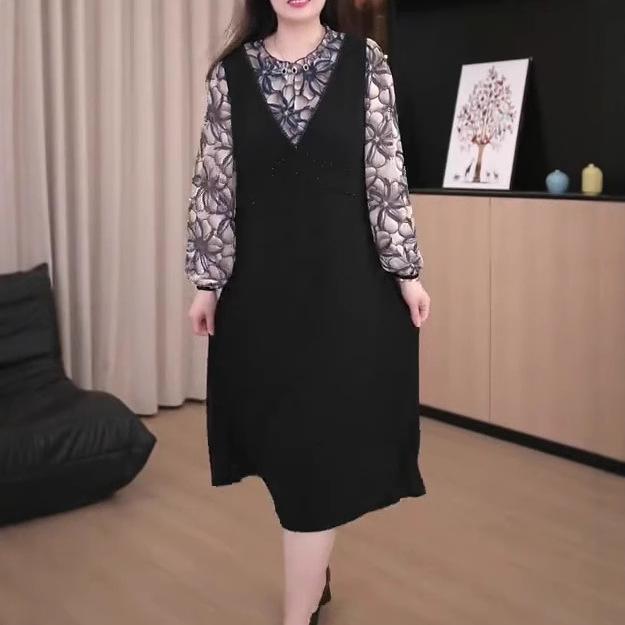 

Spring Luxury Chiffon Lace Long Sleeve Top for Plus Size Women 6XL (220-240 Jin) чёрный