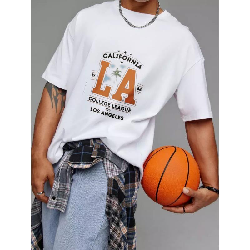 Weißes T-Shirt mit California La College League Los Angeles Print für Freizeitkleidung