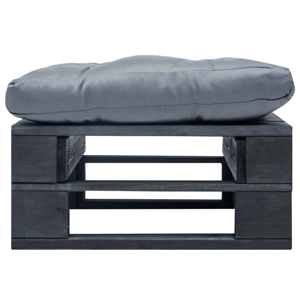 Garden Ottoman with Cushions In Grey Wood In Black