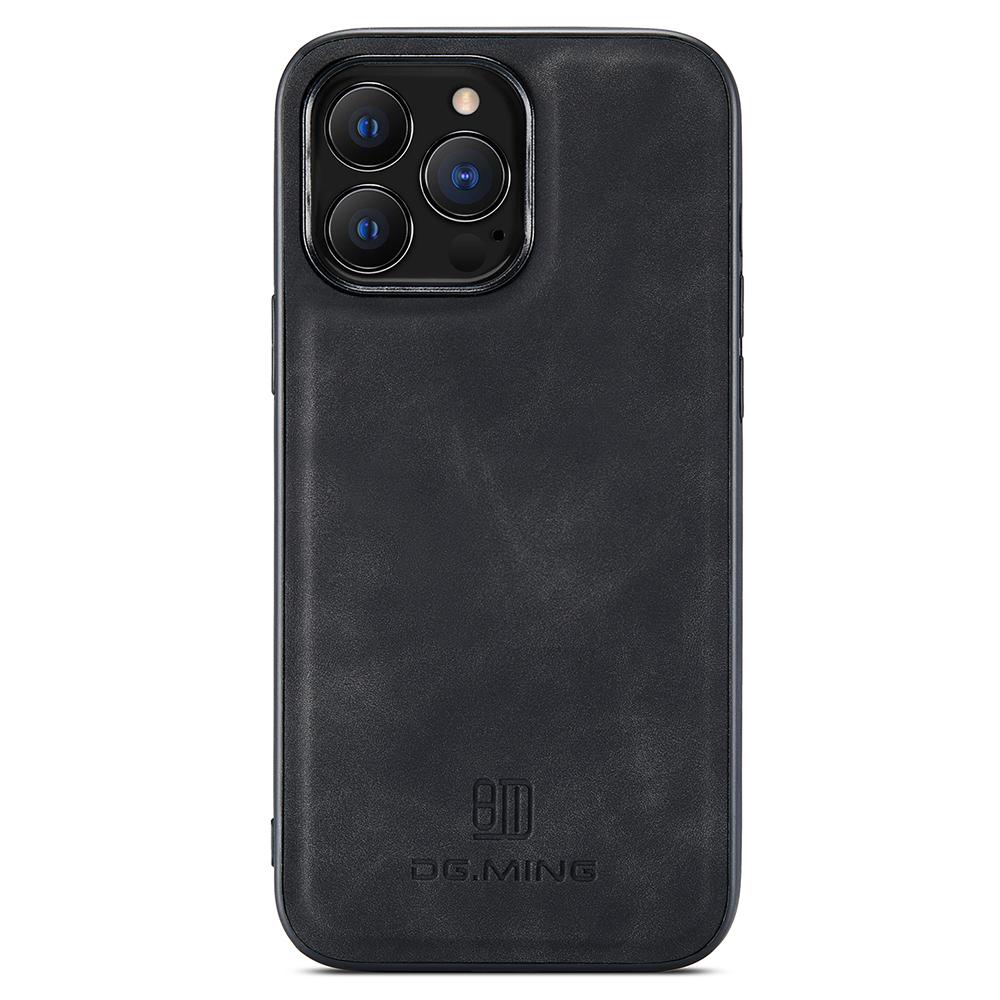 

DG.MING For iPhone 14 Pro Case Back Guard PC+TPU+PU Leather Coated Cover Black